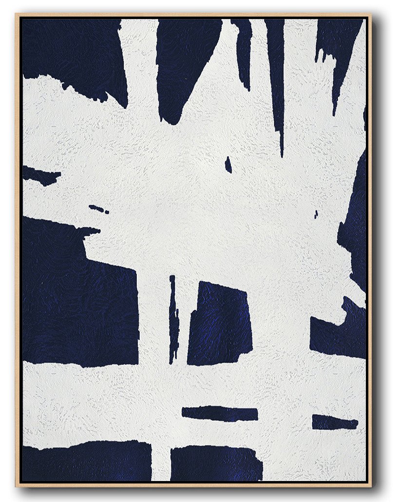 Buy Hand Painted Navy Blue Abstract Painting Online - Contemporary Abstract Artists Huge